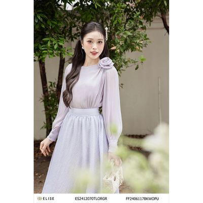 Áo tơ óng ghi đính hoa cổ thiết kế Elise ES2412070TLORGR