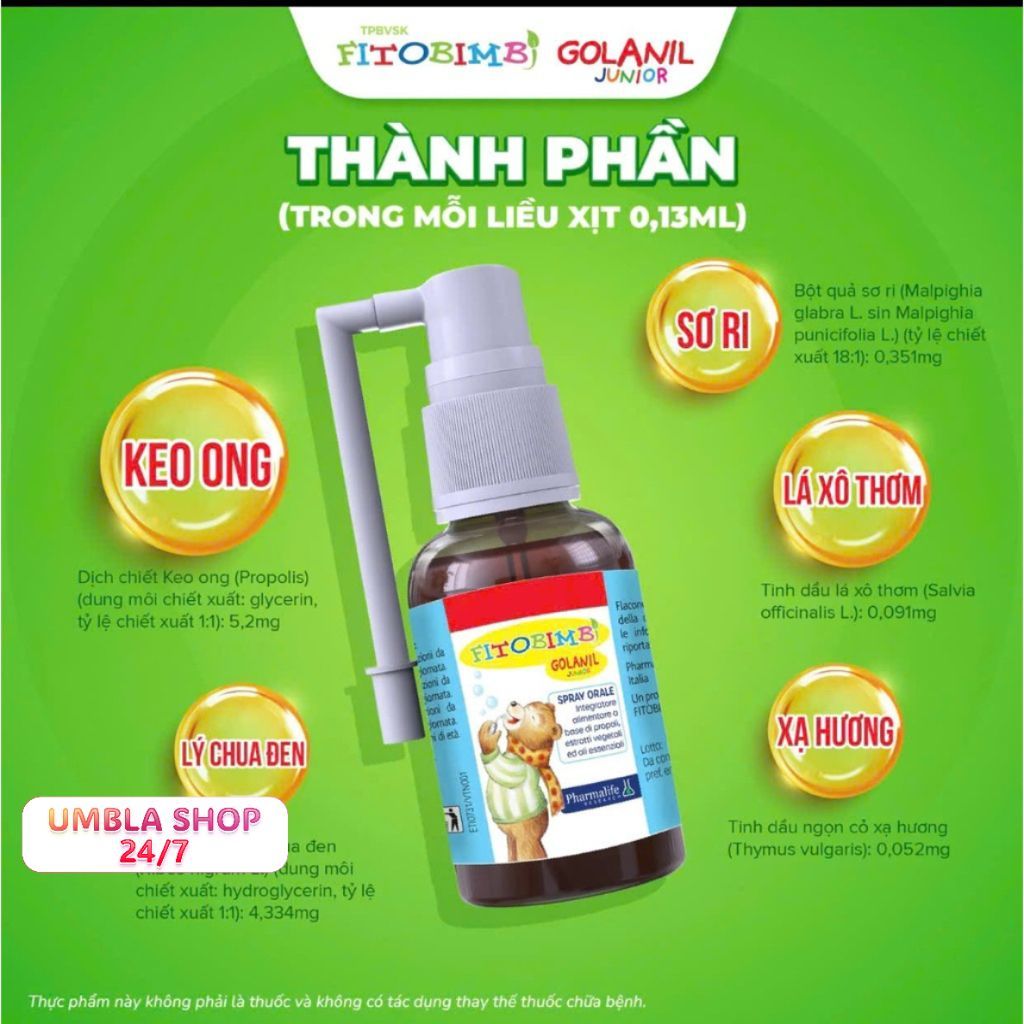 Golanil Junior – Xịt họng dịu nhẹ, giảm đau rát, bảo vệ niêm mạc, bé yêu thoải mái ăn uống và nói cư
