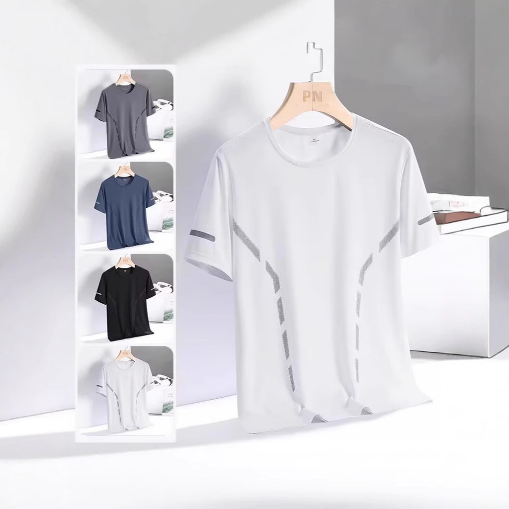 Summer New Ice Silk Short Sleeve T-shirt Men's Thin round Neck Loose Sports and Leisure Quick-Drying