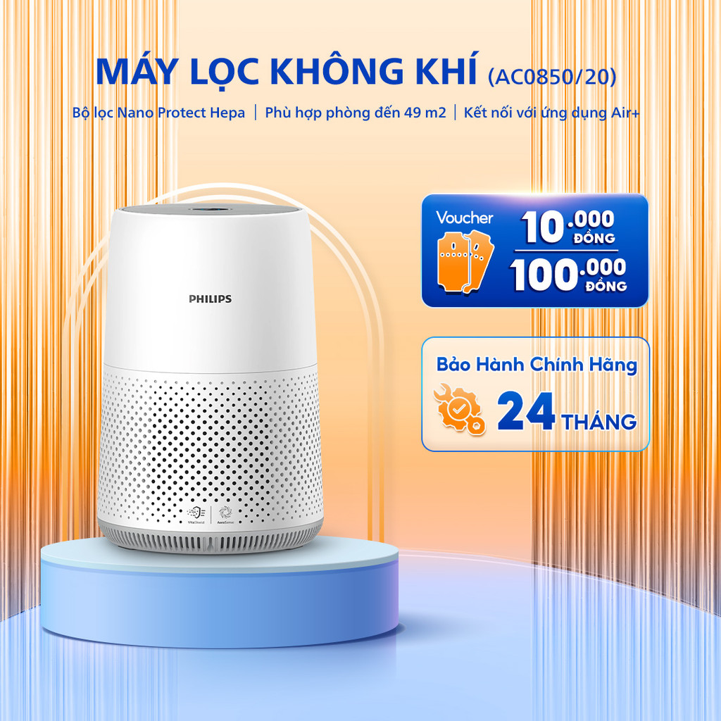 Máy Lọc Không Khí PHILIPS AC0850/20, Làm Sạch Nhanh, Nhỏ Gọn, Bảo Hành Chính Hãng 24 Tháng