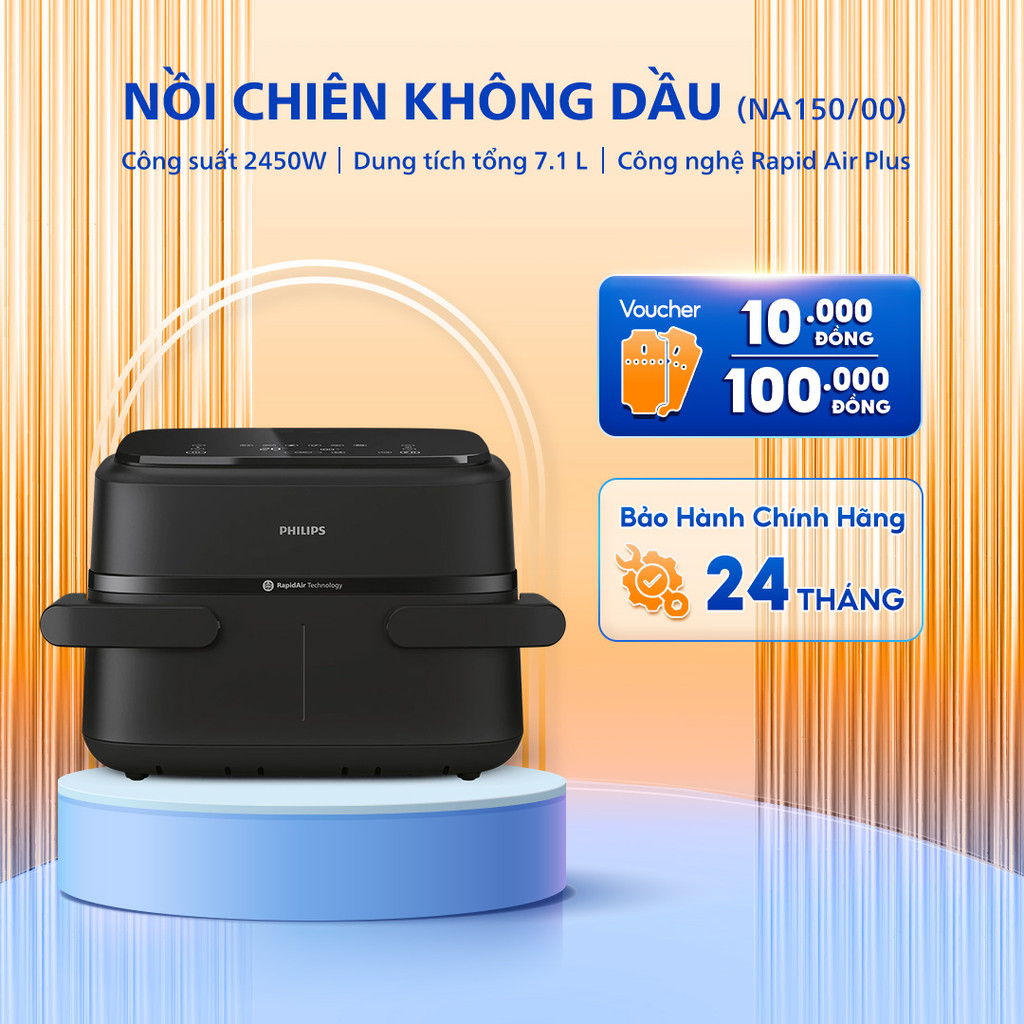 Nồi chiên không dầu hai ngăn Philips NA150/00 - Công suất 2450W - Dung tích 7,1L - Bảo hành 24 tháng