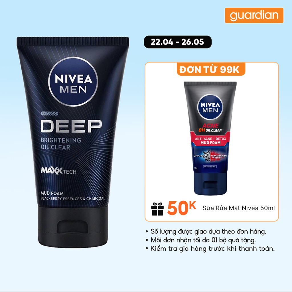 Sữa Rửa Mặt Nam Than Đen Hoạt Tính Hỗ Trợ Sáng Da Deep White Oil Clear Nivea Men 100g