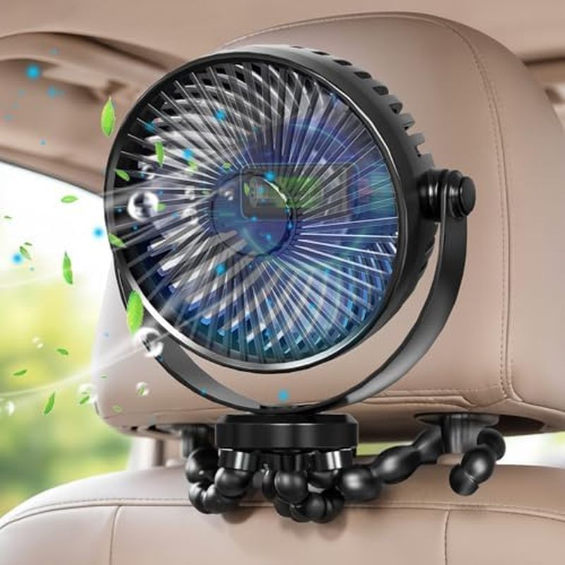 Rechargeable Car Backseat Fan for Backseat Kids, Backseat Car Headrest Fan for Kids Rear Facing Back