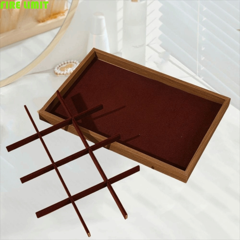 FIRE LIMIT Wood Velvet Jewelry Pallet, Khay trưng bày trang sức chống trượt có thể xếp chồng lên nha