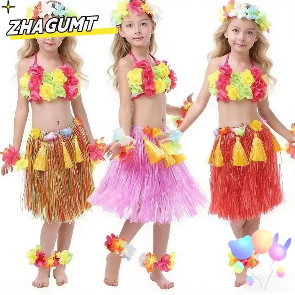 ZHAGUMT 7 / 8 Chiếc Váy Hula Hawaii, Băng Đô Vòng Cổ Áo Ngực Trang Phục Hawaii, Dây Đeo Tay Trang Ph
