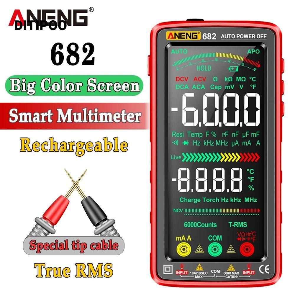 Đồng hồ vạn năng thông minh kỹ thuật số DITIPOO ANENG 681 682 True RMS LCD Màn hình màu lớn 6000 Đếm