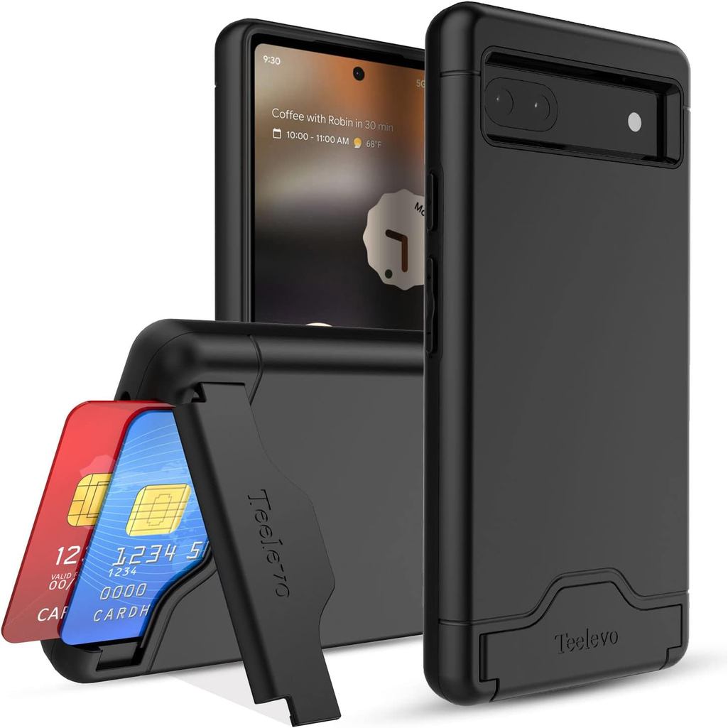 Teelevo Ví Cho Google Pixel 6a, Ốp Lưng Hai Lớp Có Khe Cắm Thẻ Và Chân Đế Cho Google Pixel 6a - Đen