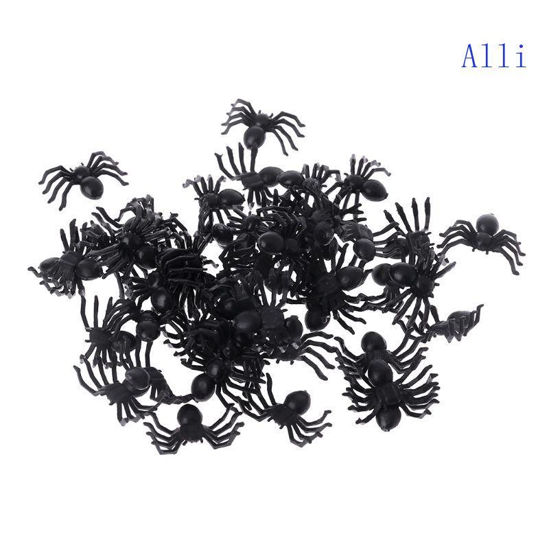 Alli 50 Chiếc Nhỏ Đen Nhựa Giả Đồ Chơi Nhện Ngộ nghĩnh Trò Đùa Prank Đạo Cụ Halloween Deco