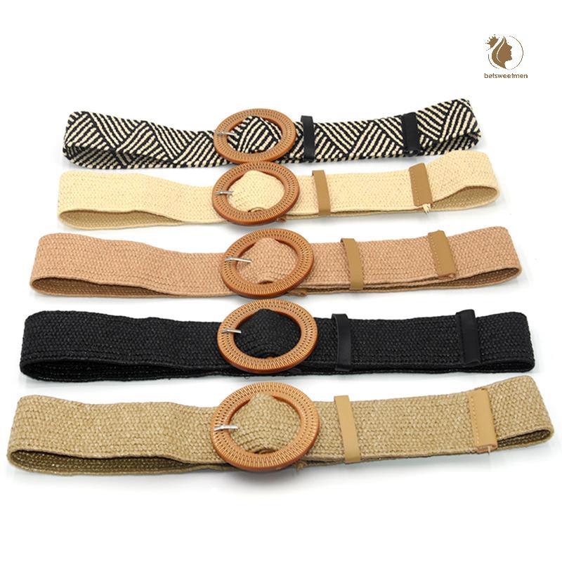 [PE] Thắt lưng thun nữ mùa hè tròn Bule Vintage Boho Rơm dệt thắt lưng thắt lưng TH