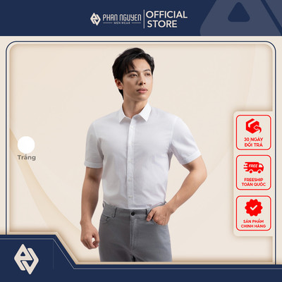 Áo sơ mi trắng nam Phan Nguyễn, chất liệu cotton cao cấp, mềm mát, form slim fit tôn dáng SMC.544