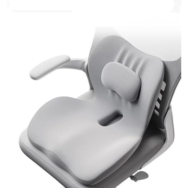 Grey,Seat Cushion and Lumbar Support Pillow for Car Office Chair, Ergonomic Memory Foam Desk Chair C
