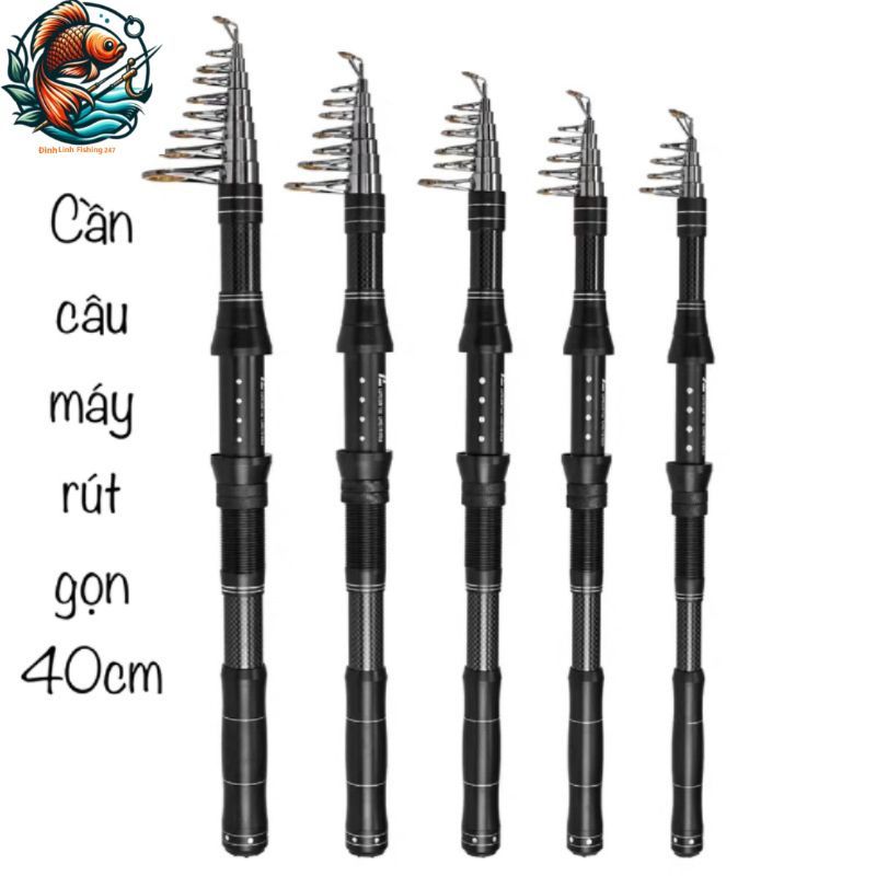 "Cần câu máy rút ngắn 40cm, làm từ chất liệu cacbon cao cấp."
