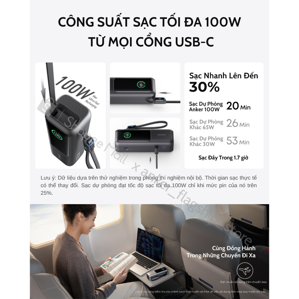 [TặngQuạtMini] Sạc dự phòng ANKER Zolo 25kmAh | Công suất 165W | Tích hợp 2 cáp USB-C rút gọn | Có màn hình - A1695 | BigBuy360 - bigbuy360.vn