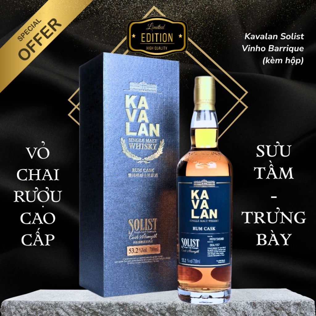 [DECOR] Vỏ chai rượu cao cấp Kavalan Solist Barrique làm đồ trưng bày, decor bàn làm việc, quà tặng