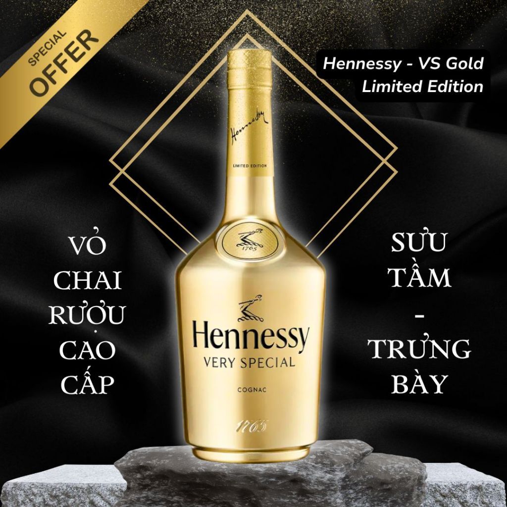 [DECOR] Vỏ chai rượu cao cấp trưng bày Hennessy - VS Gold Limited Làm đồ decor , decor bàn làm việc