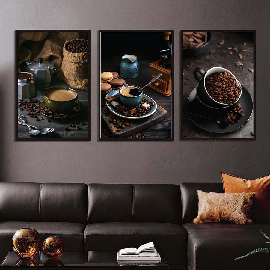 Combo 3 tranh treo tường, chủ đề Cafe Retro