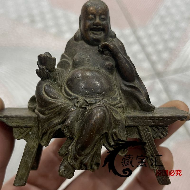 Cổ Đất Vật Cũ Bụng Lớn Maitreya Phật Ghế Đồng Tượng Đồ Trang Trí Cười Miệng Thường Mở Thanh Maitreya