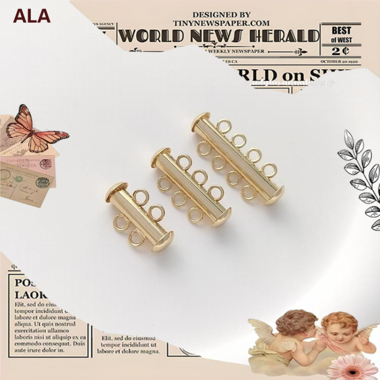 💖Phụ kiện trang sức DIY💖Khóa ống màu vàng 14K kèm vòng cổ ngọc trai ba hàng[fashion necklace bracele