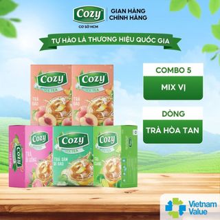  COMBO 5 Hộp Trà Cozy Hòa Tan Vị 2 ĐÀO Chanh Sâm Bí Đao Ổi Hồng Thanh Nhiệt Giải Khát 