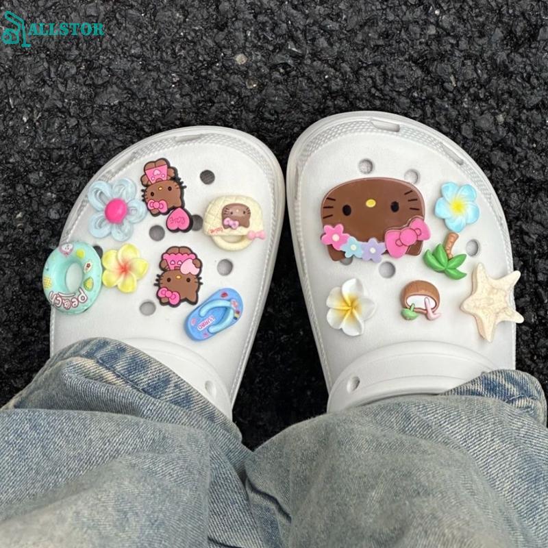 ALLSTOR 13 Chiếc Sanrios Charm Hello Kitty Giày Hoa Accessorie Hawaii Bơi Vòng Hello Kitty Giày Hoa 