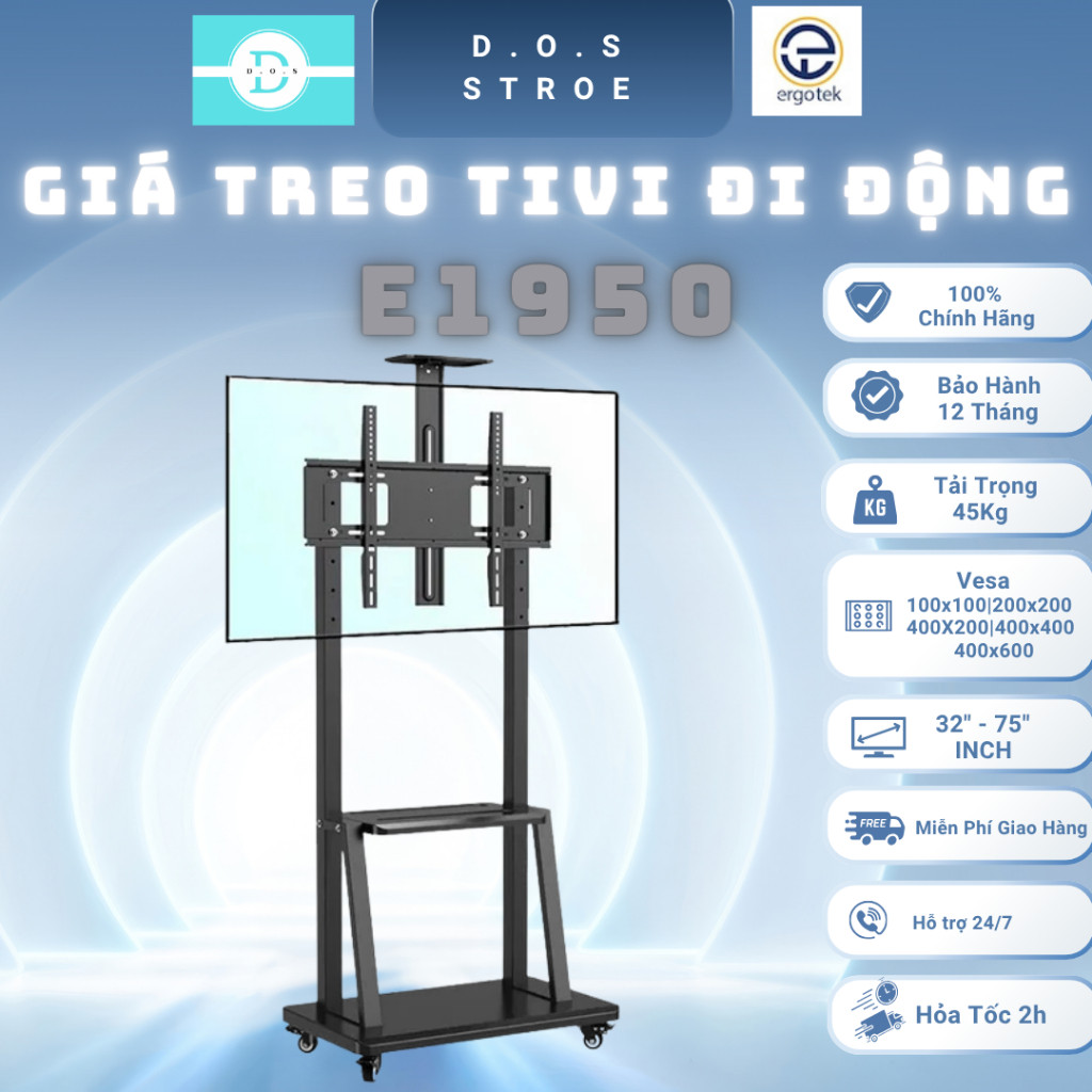 [Hỏa Tốc] [E1950] [ErgoTek] Giá Treo Tivi Di Chuyển Di Động [32" - 75" Inch] |