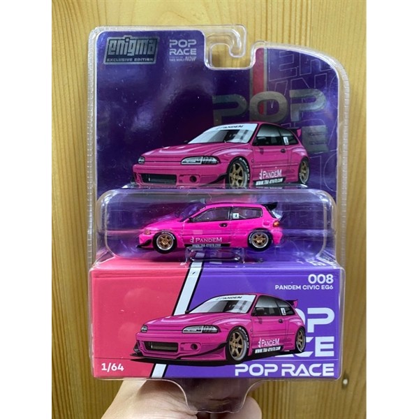 Mô hình xe hơi màu hồng Poprace #PRE008 Pandem Civic EG6 - Pink