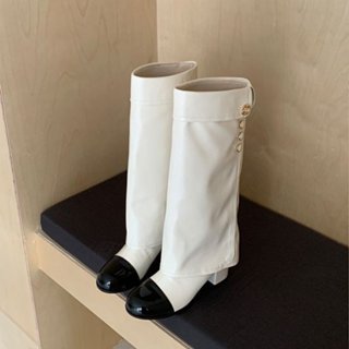 W Mùa Đông Phong Cách Mới Mũi Tròn Dày Gót Cao Gót Ống Cao Tay Thời Trang PU Thời Trang Mặc Ngoài Trời Chống Trơn Trượt Chống Mài Mòn Ống Dài Nhà Máy Giá Bán Buôn