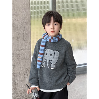 Ambbkids25-Áo Len Đan Thêu Hoạt Hình Chú Voi Bằng Nhung Hoa Dáng Rộng Co Dãn Mềm Mại Cho Bé Phong Cách Thu Đông Hàn Quốc
