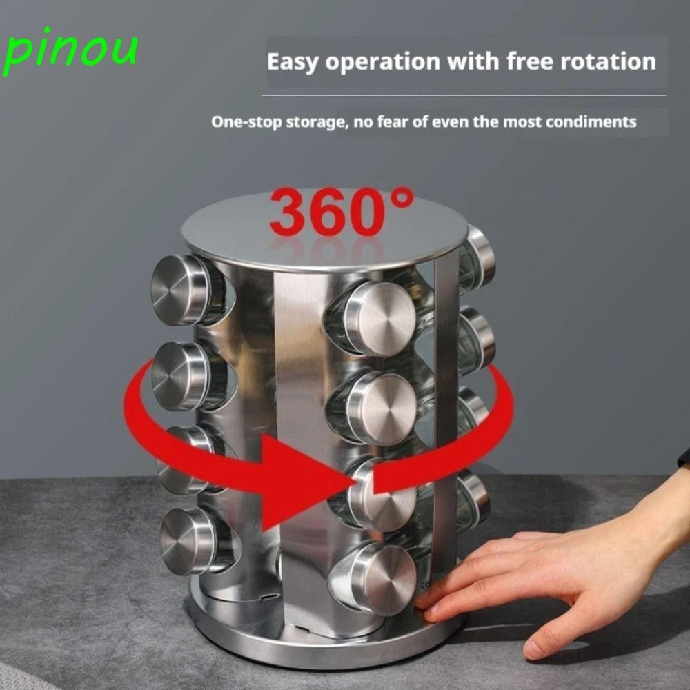 Longqiying Spice Jar 360 Stainless Steel Rotating Spice Rack Round Design Food Grade Glass 16 Jars 1