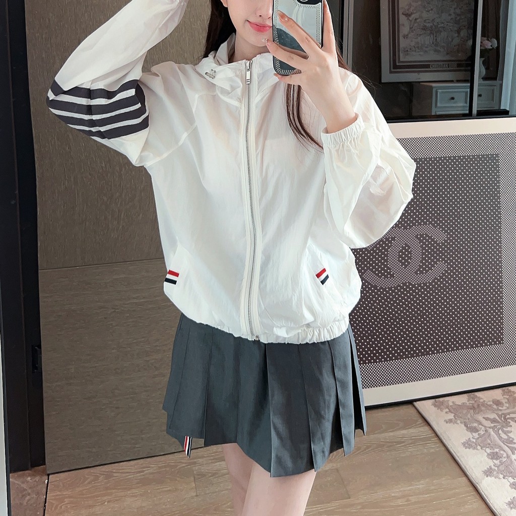 LIAL TB Thom College Style Four-Stripe Hooded Long-Sleeve Sun Protection Jacket for Women, Summer Ne