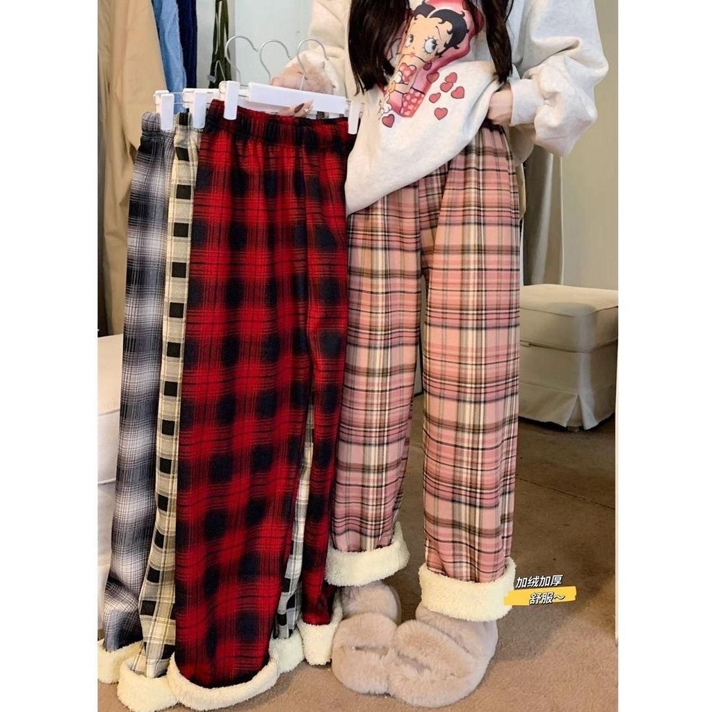 [LÓT LÔNG ]Quần kẻ ống suông lót lông mềm mịn dáng unisex cho nam nữ ấm áp mùa đông quần dài cá tính