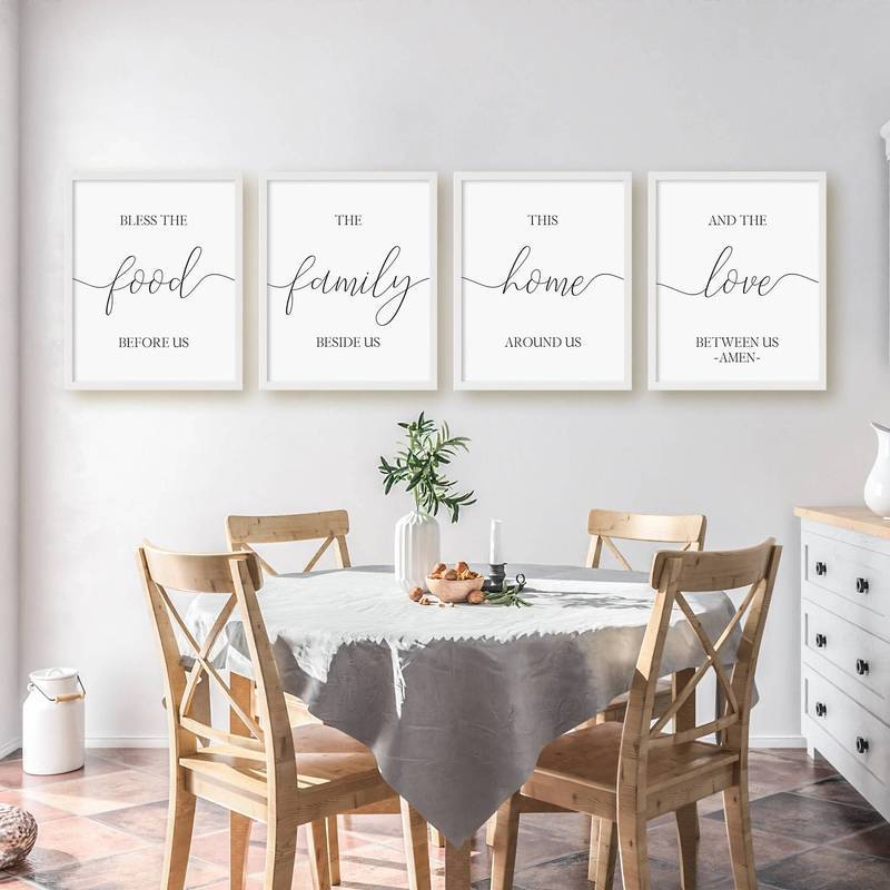 Bless the Food poster canvas art Before Us, Family Beside Us, The Home Around Us và Love Between Us 