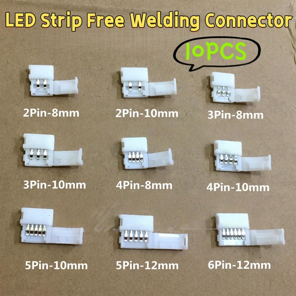 10 CÁI Đầu nối dải LED 8MM 10MM 12MM 2Pin 3Pin 4Pin 5Pin 6Pin 3528 5050 RGB Màu đơn RGB RGBW Bảng mạ