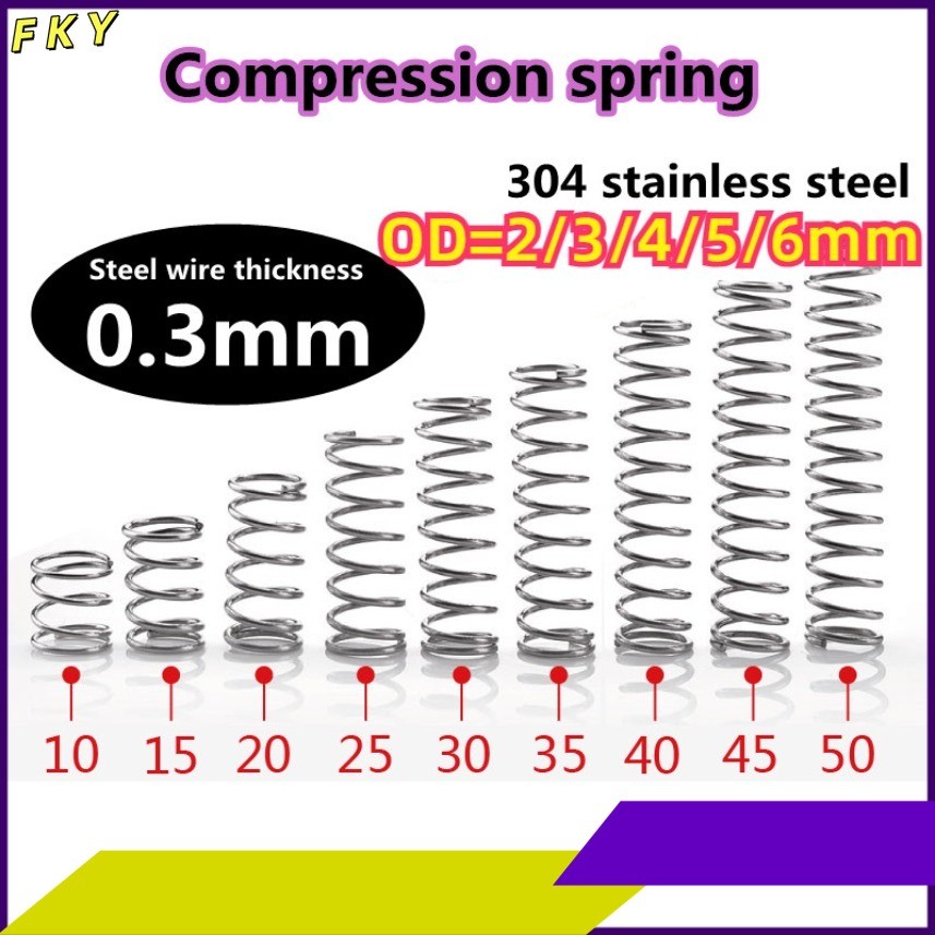 Lò xo nén inox 304 d0.3mm * OD2-6mm áp suất mạnh, lò xo trả lại, lò xo nén, chống mệt mỏi