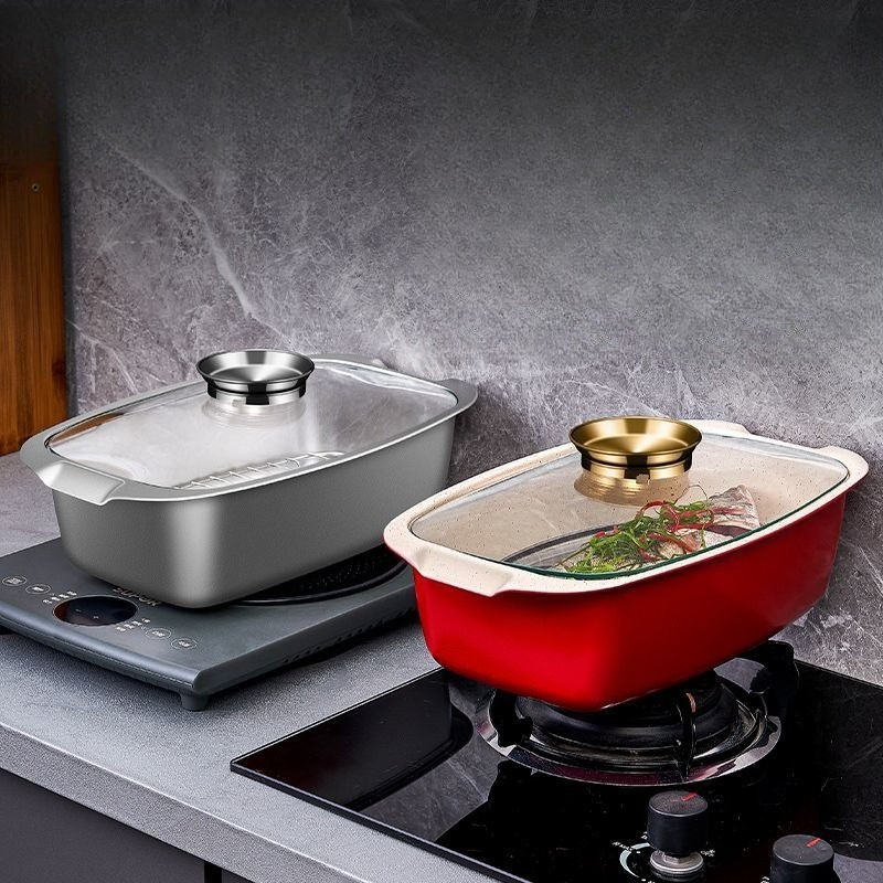 Nồi hấp cá bằng thép không gỉ gia đình nồi hấp số hình bầu dục đa chức năng lò điện từ gas đồ tạo tá