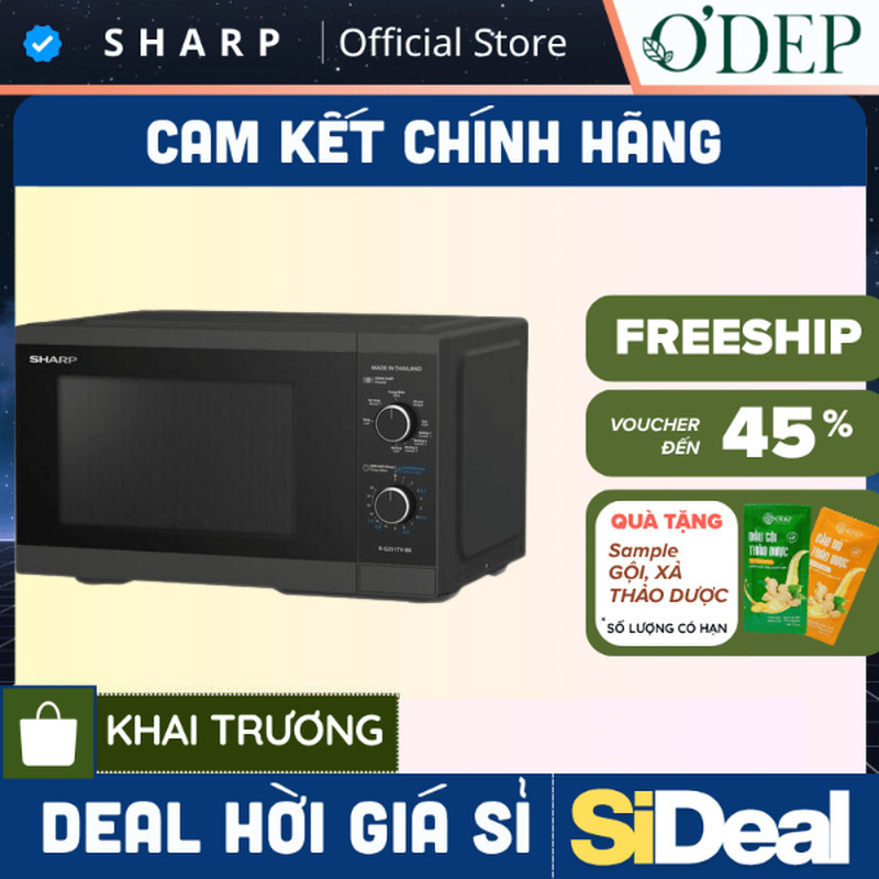 Lò vi sóng cơ có nướng Sharp R-G251TV-SL/BK 25L Công suất 800W, 5 mức công suất - Bảo hành 12 tháng 