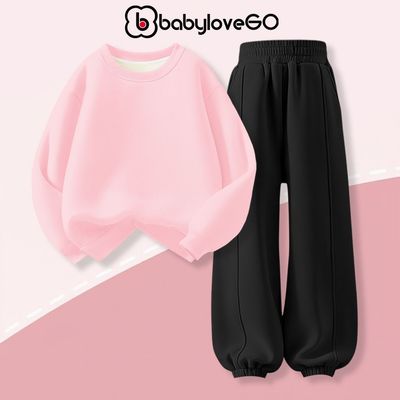 Bộ nỉ cho bé gái BabyloveGO đồ bộ thu đông basic chất nỉ hai da dày ấm cho bé 1-10 tuổi