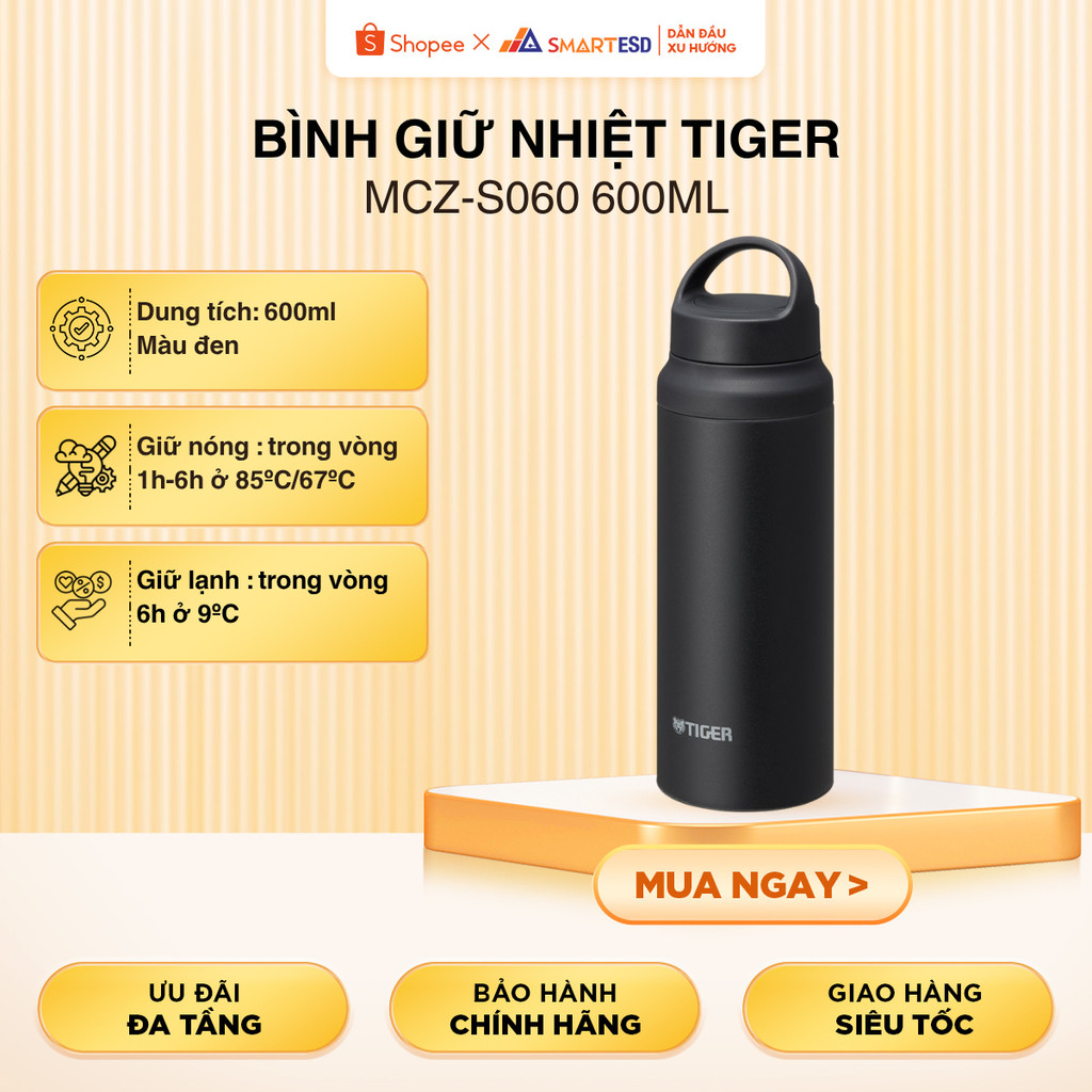 Bình giữ nhiệt Tiger MCZ-S060 600ml màu đen sang trọng - Hàng chính hãng