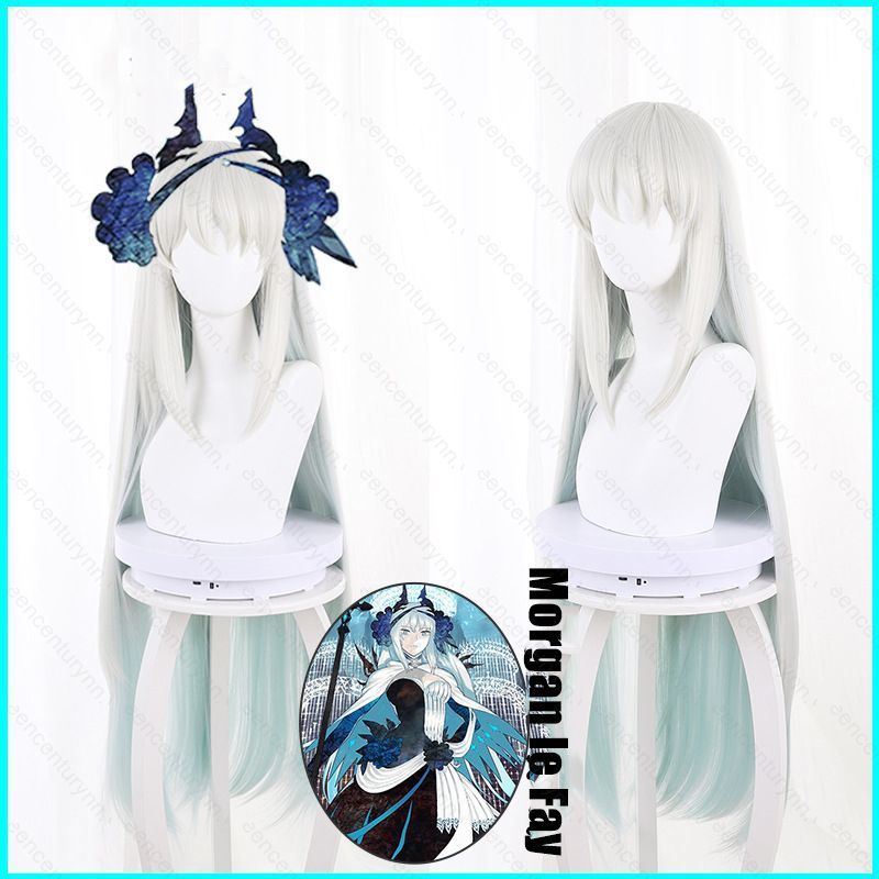 GN FGO Morgan le Fay Wig màu xám xanh dài, phù hợp cosplay và Halloween