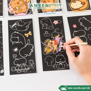 combo 3 Sổ tay ma thuật Scratch Note Capybara Kuromi Cute nhiều sắc màu