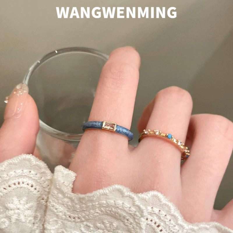 Vòng mở Super White Blue Flower Stacked Band