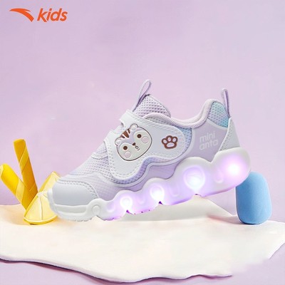 Giày Bé Gái Phát Sáng Size 22-27 ANTA Kids Giày Sneaker Trẻ Em Velcro Thoáng Khí 3225C0016