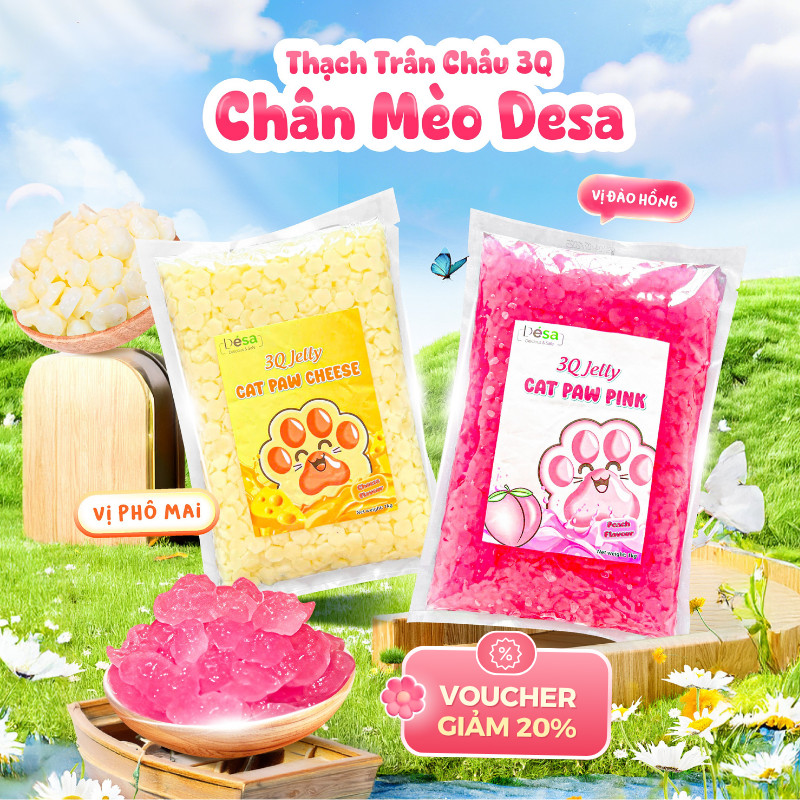 Thạch Trân Châu 3Q Chân Mèo DESA 1Kg Vị Phô Mai Và Đào Hồng, Topping Decor Cho Mọi Món Trà Thơm Ngon