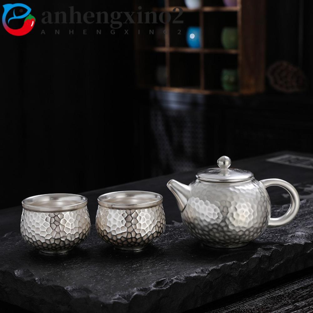 ANHENGXIN Kung Fu Tea Pot, Bộ quà tặng ấm trà mạ vàng bạc chịu nhiệt thủ công, Bộ lọc kết cấu búa ca