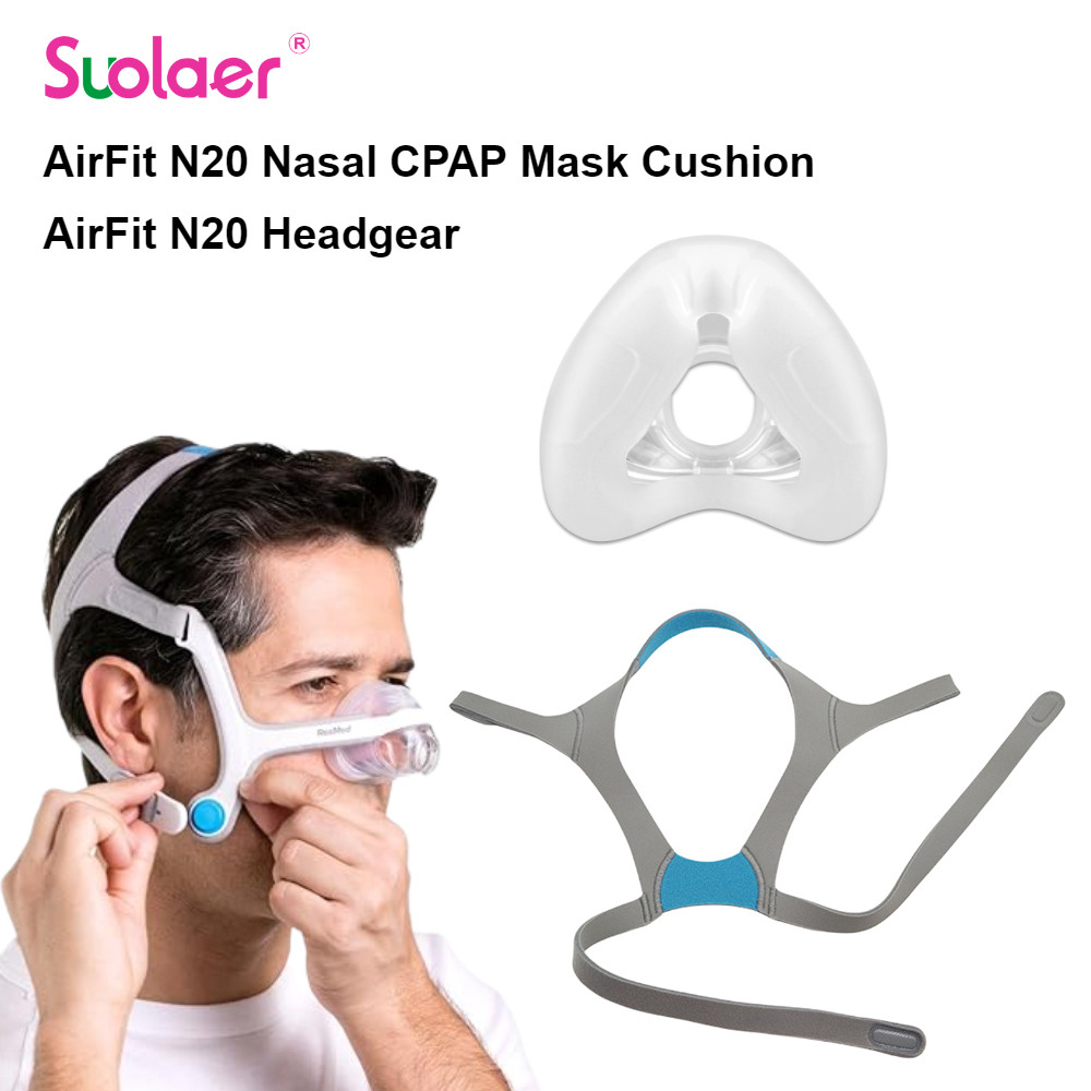 Suolaer ResMed AirFit N20 Mặt nạ đệm silicon mềm CPAP Mặt nạ có băng đô Tương thích Airfit N20