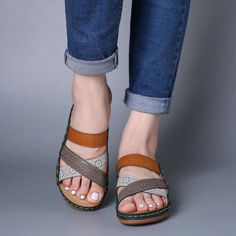 PB3 Nữ Cross Strap Platform Sandal Chỉnh Hình Mũi Mở Giày Nêm