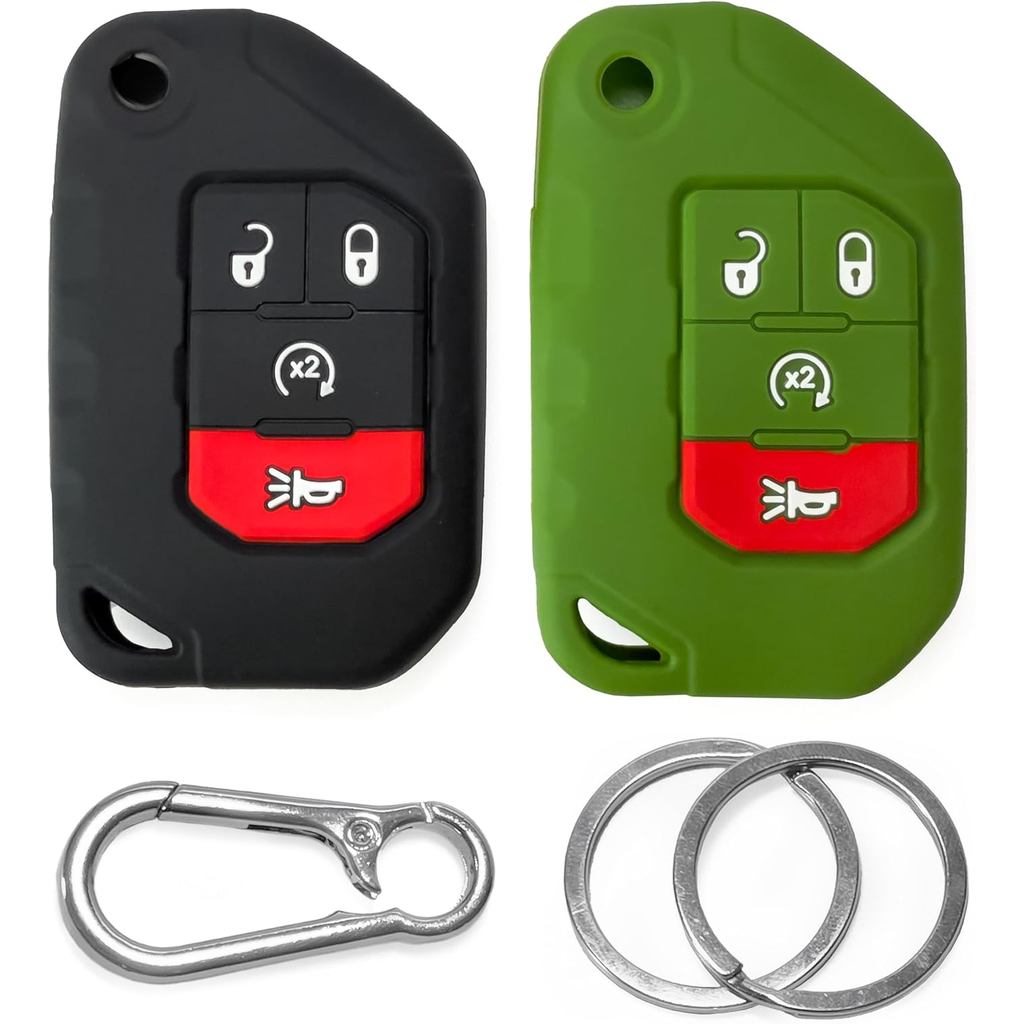 Click & Fit 2-Pack Silicone Key Fob Covers tương thích với Jeep Wrangler Rubicon 2018-2024, Gladiato