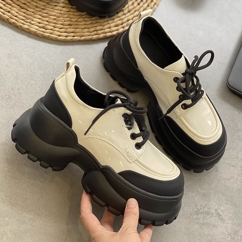 Giày da buộc dây kiểu Anh đế dày cho phụ nữ thời trang mùa xuân và thu đa năng