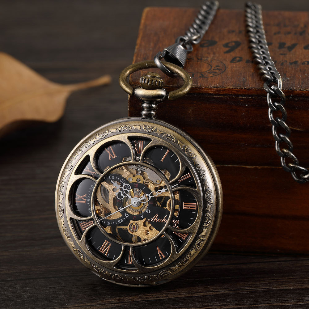 La Mã Số Sang Trọng Cơ Bỏ Túi Đồng Hồ Khắc Sliver Case Steampunk Đồng Hồ Fob Dây Xích Đồng Hồ Nam