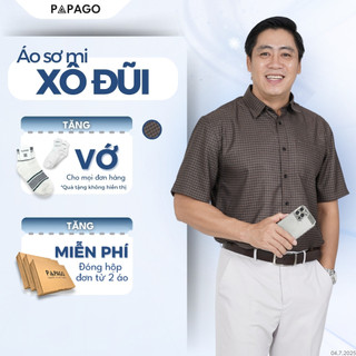  Áo Sơ Mi Nam Trung Niên PAPAGO Tay Ngắn Lai ngang Vải Xô Đũi Caro Không Nhăn Lịch Lãm- P23SNCR009 